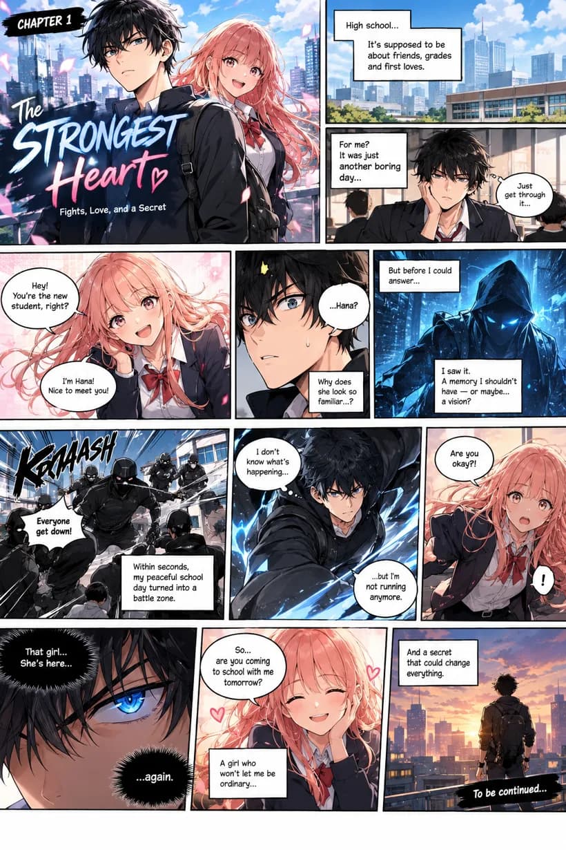 A twelve-panel comic page in colour.